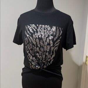 Express Black Tee with Silver Sequin Animal leopard Design, New!✨✨✨